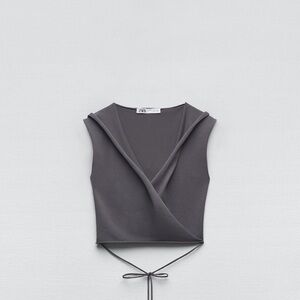 Zara Charcoal Gray Wrap Crop Top with Tie